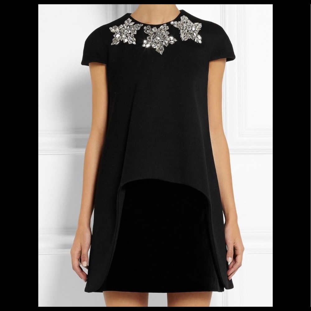Black crystal embellished wool-velvet mini dress